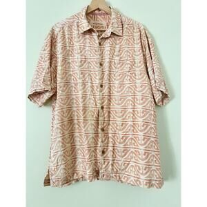 Tommy Bahama Men’s Silk Hawaiian Tropical Tiki Button-Down Shirt Palm Camp M
